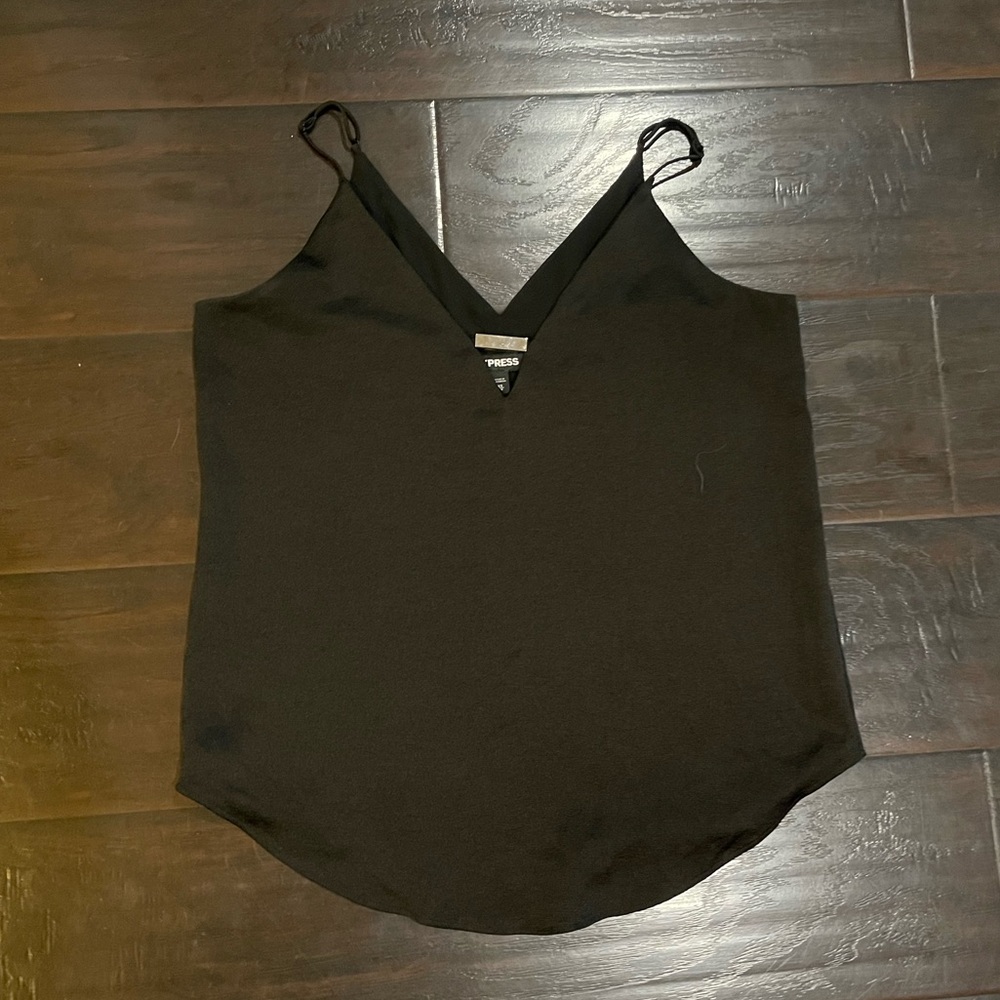 Express Black Camisole Top Size XS Y2K Sleeveless Blouse V-Neck Tank Silk